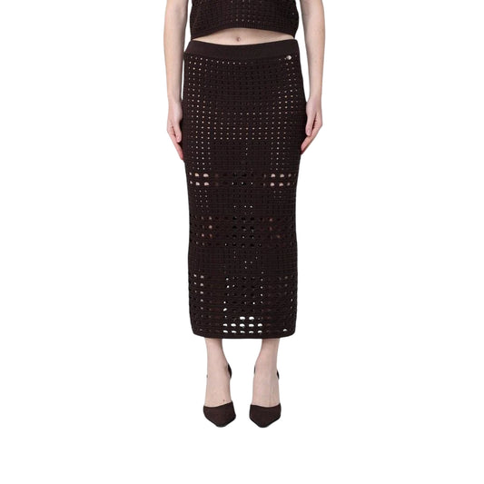 Gonna midi Donna in crochet Nero modella frontale