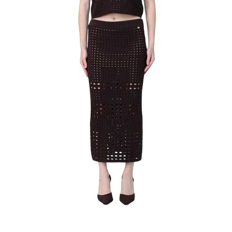 Gonna midi Donna in crochet Nero modella frontale