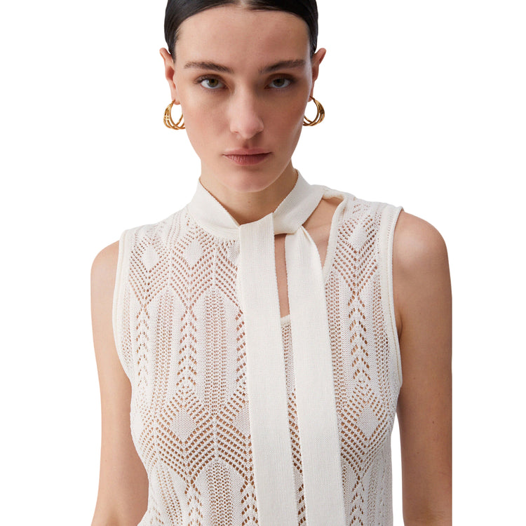 Top panna in maglia con fiocco