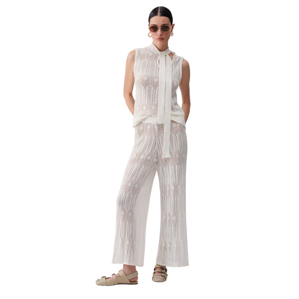 Top panna in maglia con fiocco