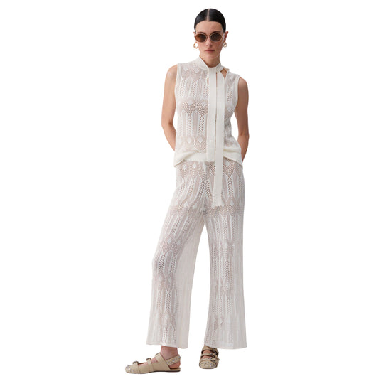 Top panna in maglia con fiocco