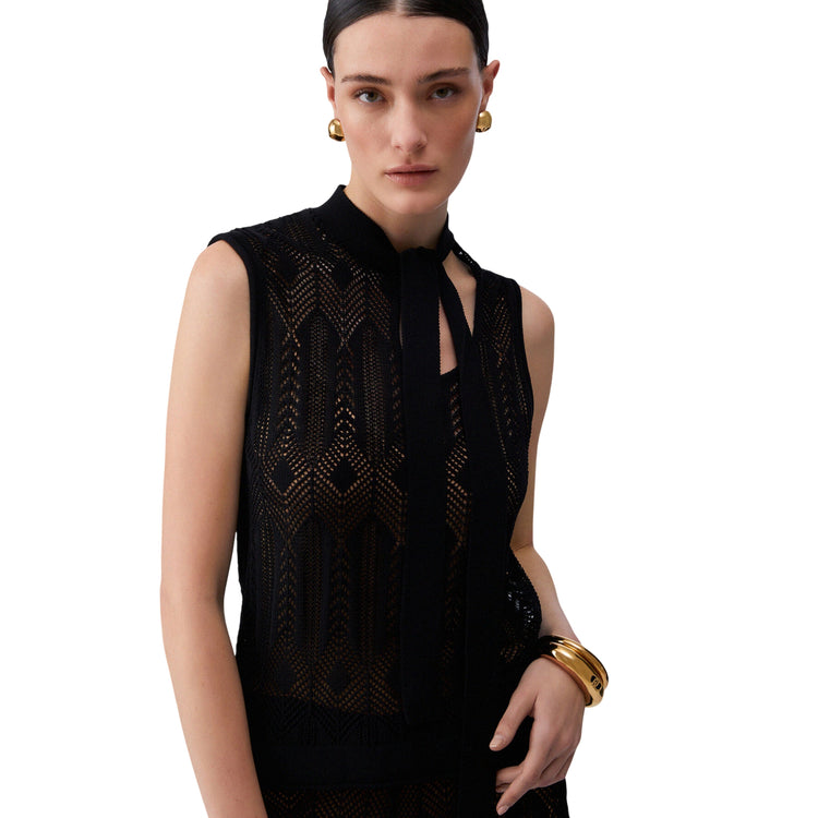 Top in maglia nero con fiocco