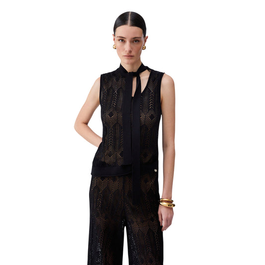 Top in maglia nero con fiocco