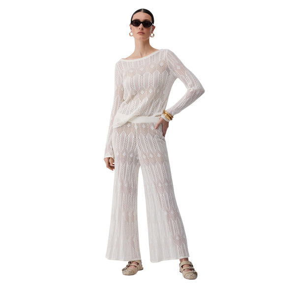 Maglia traforata a maniche lunghe panna