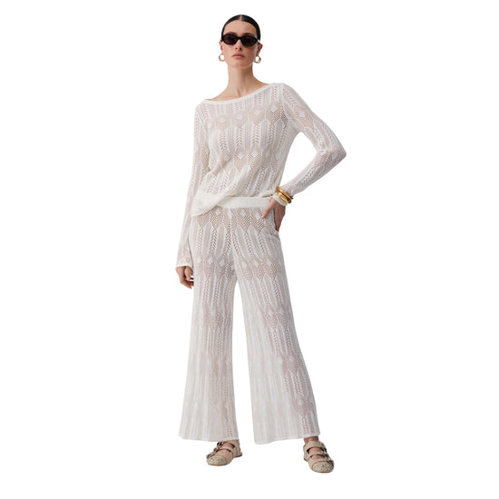 Maglia traforata a maniche lunghe panna