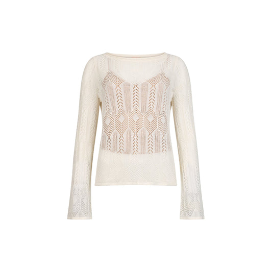 Maglia traforata a maniche lunghe panna