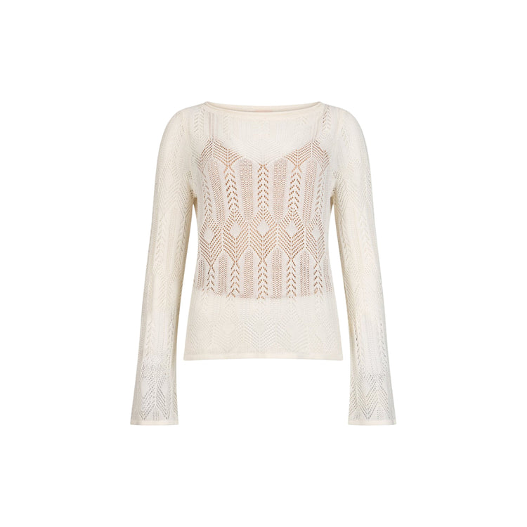 Maglia traforata a maniche lunghe panna
