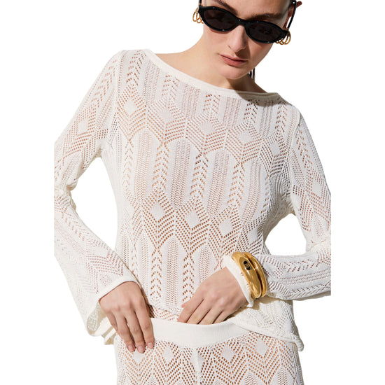 Maglia traforata a maniche lunghe panna