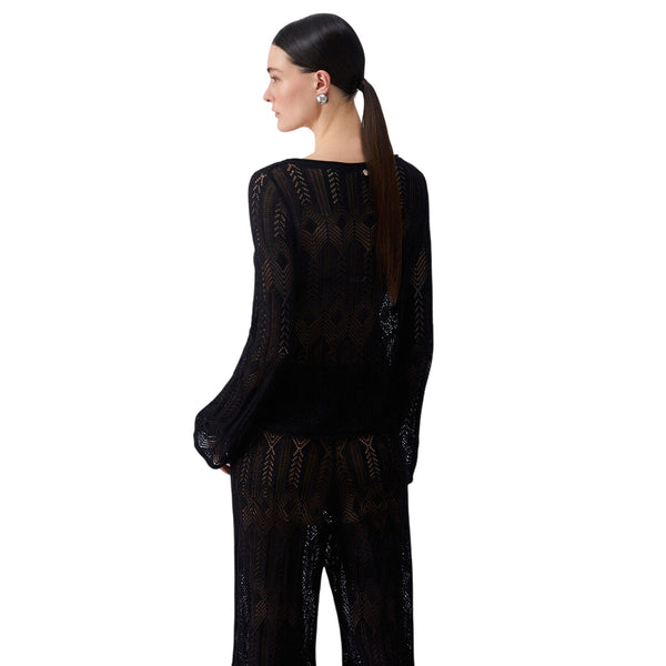 Maglia traforata nera a maniche lunghe