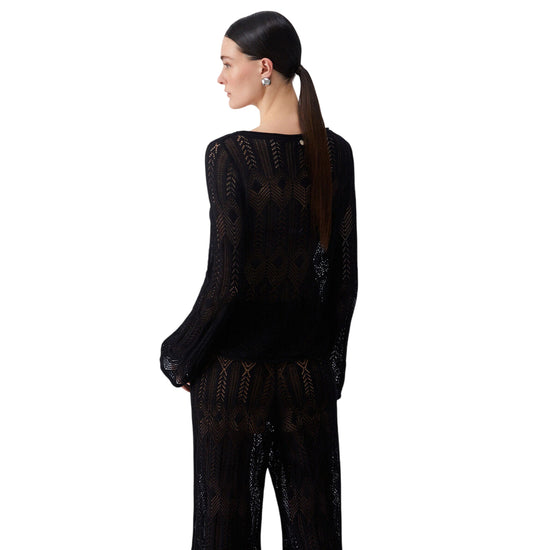 Maglia traforata nera a maniche lunghe