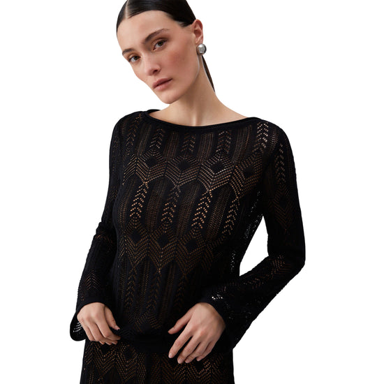 Maglia traforata nera a maniche lunghe