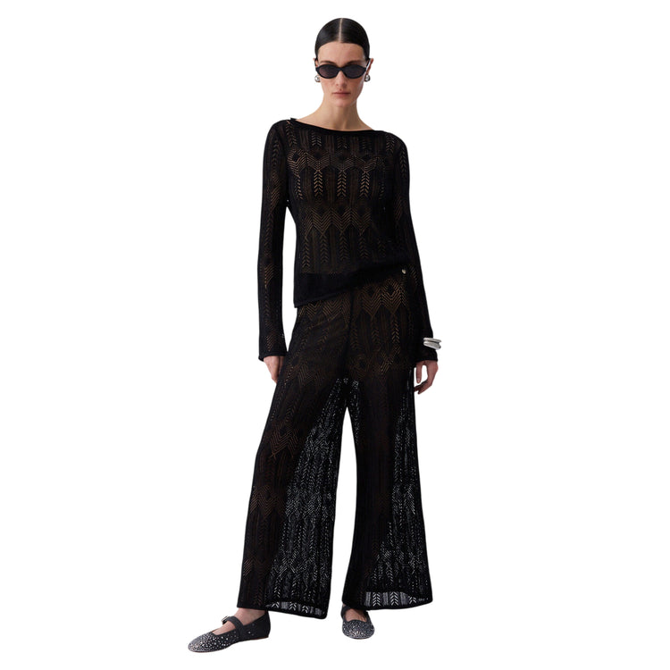 Maglia traforata nera a maniche lunghe