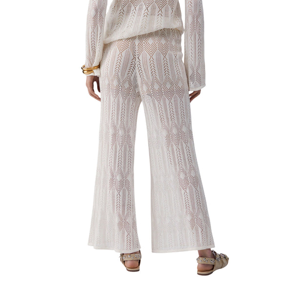 Pantaloni bianchi lunghi in maglia traforata