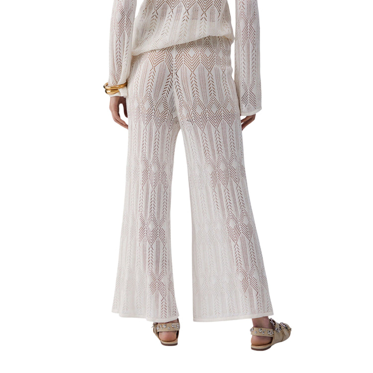 Pantaloni bianchi lunghi in maglia traforata