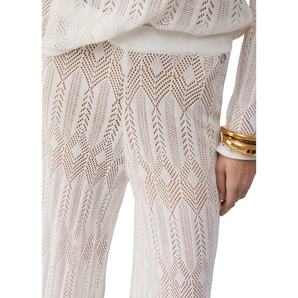 Pantaloni bianchi lunghi in maglia traforata