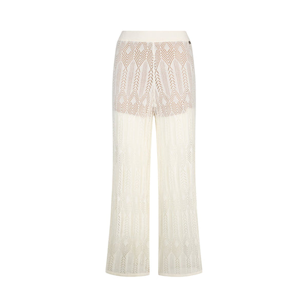 Pantaloni bianchi lunghi in maglia traforata
