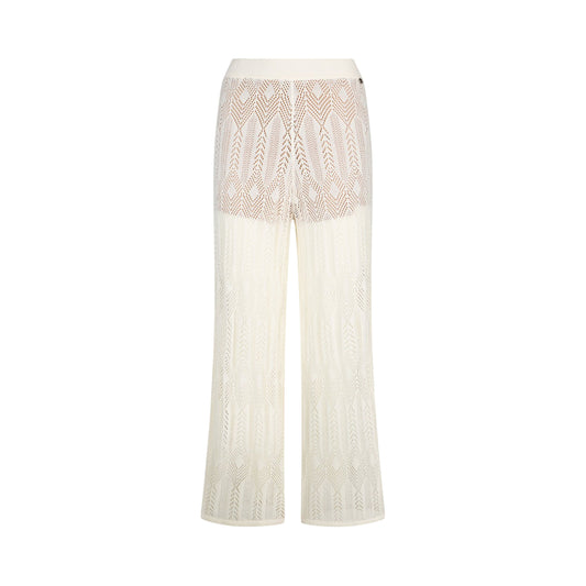 Pantaloni bianchi lunghi in maglia traforata