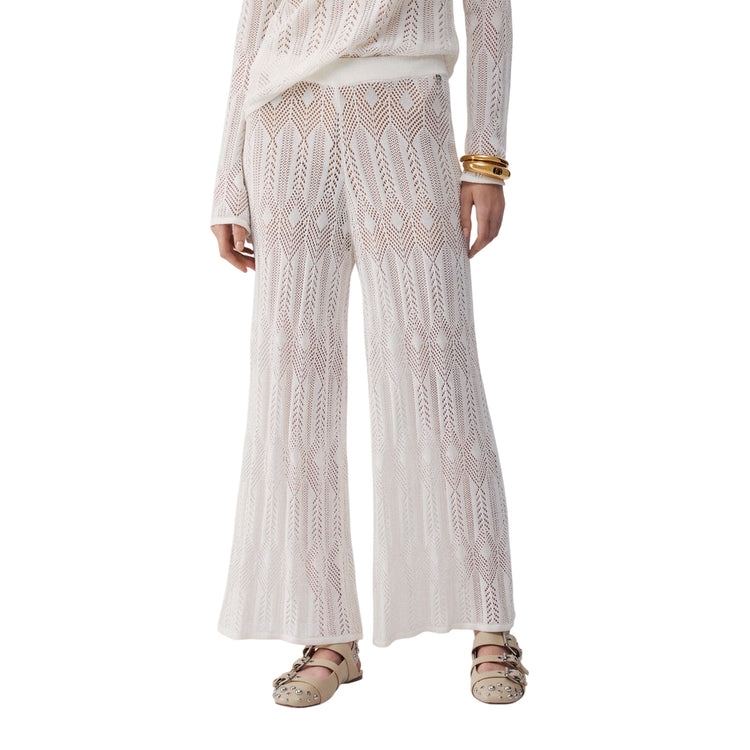 Pantaloni bianchi lunghi in maglia traforata