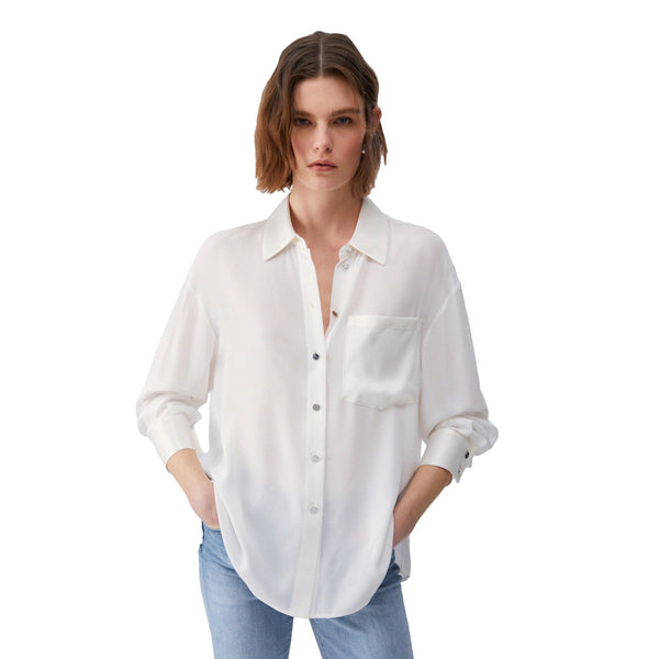 Camicia Donna in raso bianco con tasca modella frontale