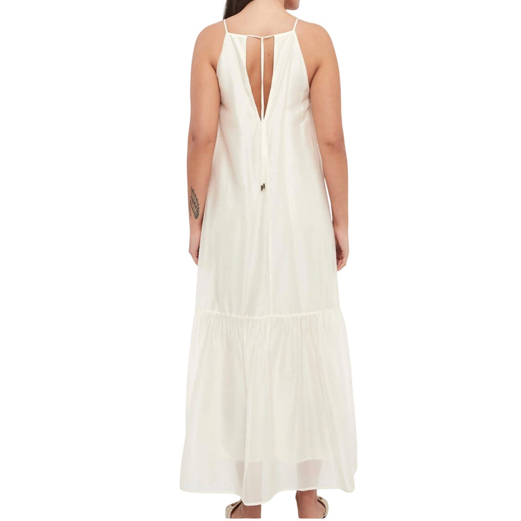 Abito Donna Bianco, con balza e scollo posteriore