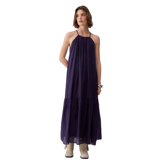 Abito Donna Viola, con balza e scollo posteriore