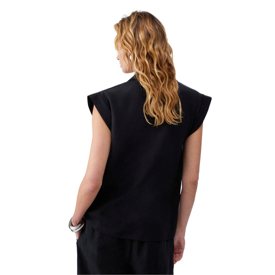 Gilet Donna in misto lino nero modella retro
