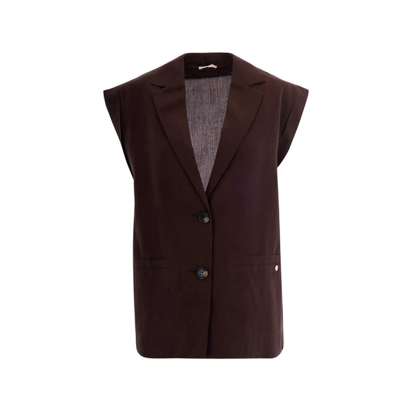 Gilet Donna Marrone con revers classici e bottoni