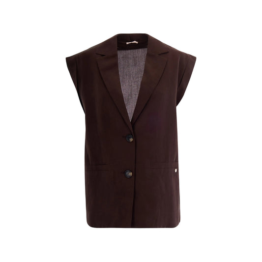 Gilet Donna Marrone con revers classici e bottoni