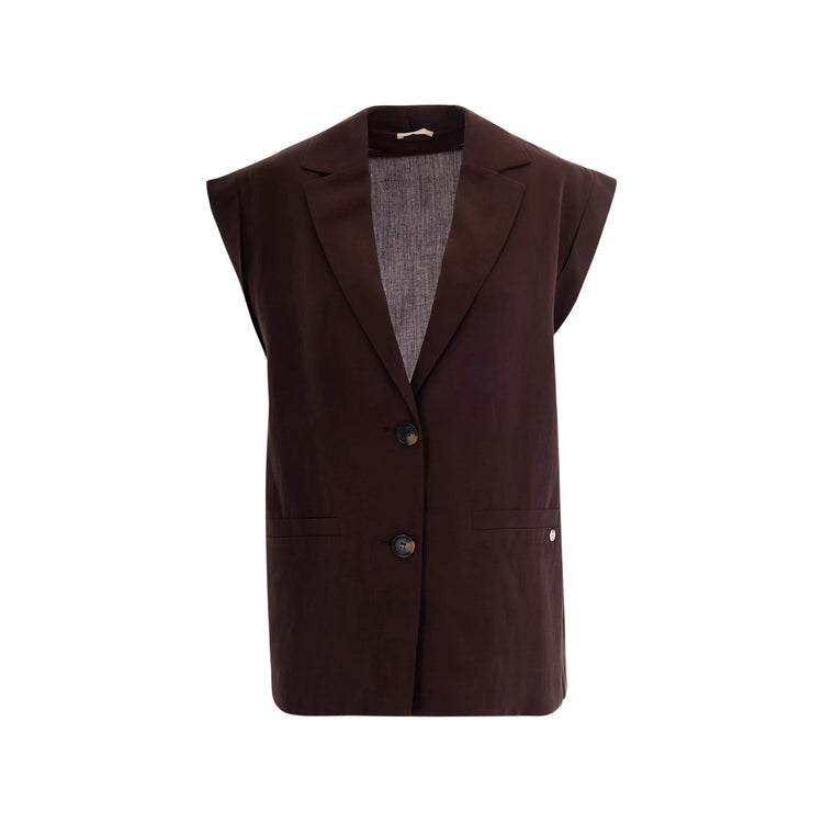 Gilet Donna Marrone con revers classici e bottoni