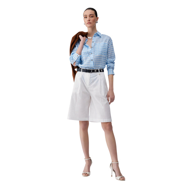 Bermuda in puro cotone a vita alta in bianco