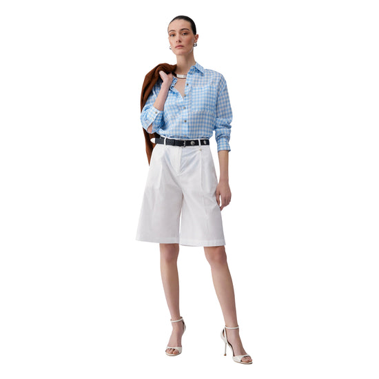 Bermuda in puro cotone a vita alta in bianco