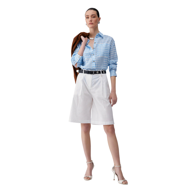 Bermuda in puro cotone a vita alta in bianco