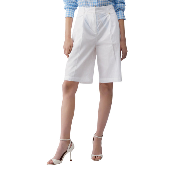 Bermuda in puro cotone a vita alta in bianco
