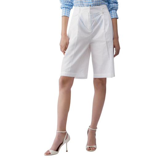 Bermuda in puro cotone a vita alta in bianco