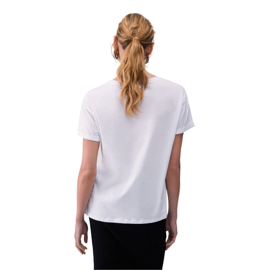 T-shirt bianca Donna con taschino modella retro