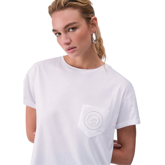 T-shirt bianca Donna con taschino dettaglio