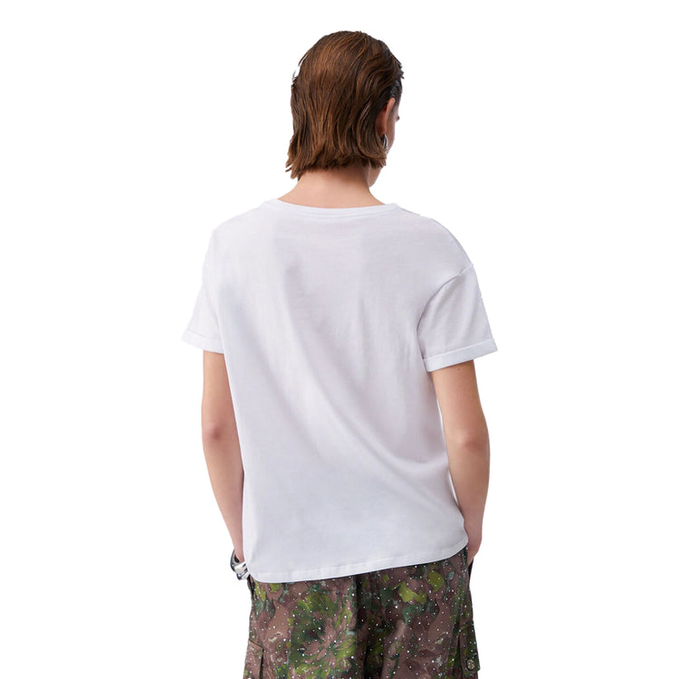 T-shirt Donna bianca con tasca gioiello modella retro