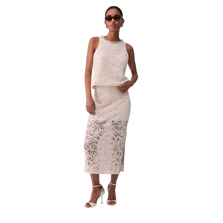 Top Donna in macramè Bianco mdoella intera frontale