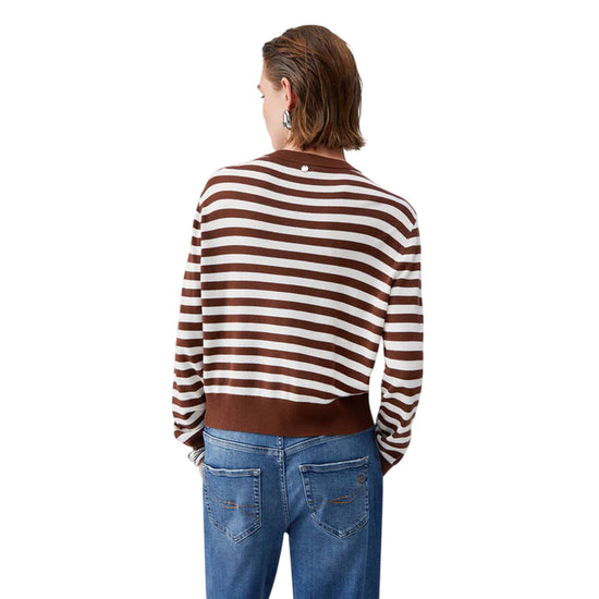 Cardigan a righe marrone con stampa floreale 