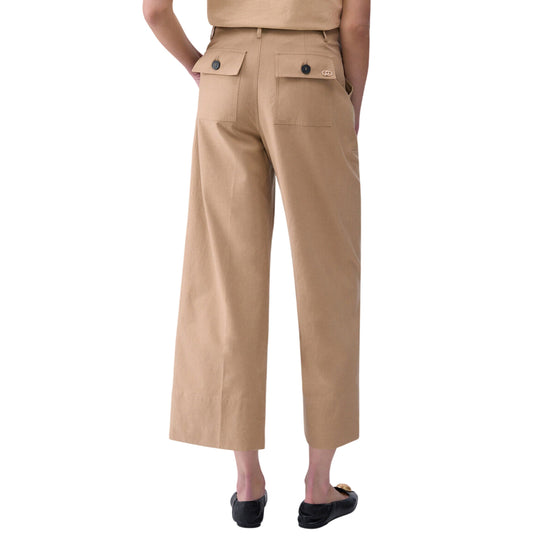 Pantalone Donna Beige, con gamba larga