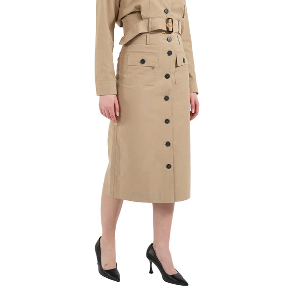 Gonna midi beige con bottoni e tasche
