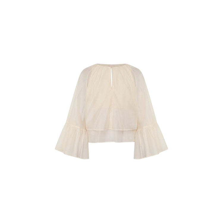 Blusa Donna Bianca con scollo a goccia e balze