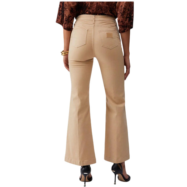 Jeans flare beige con bottoni laterali 