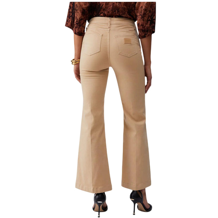 Jeans flare beige con bottoni laterali 
