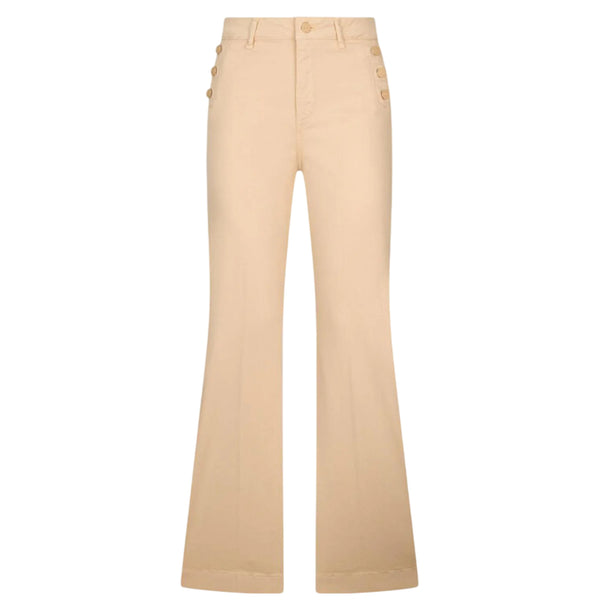 Jeans flare beige con bottoni laterali 