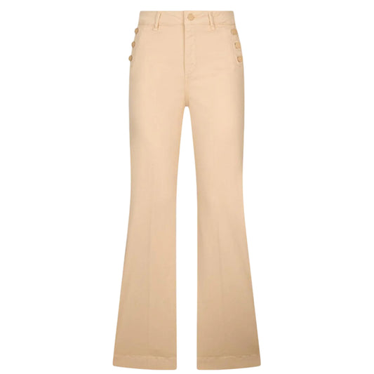 Jeans flare beige con bottoni laterali 