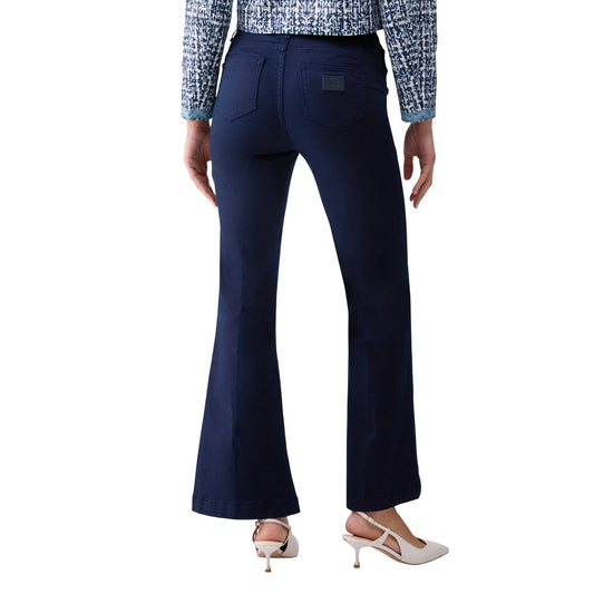 Pantalone di cotone flare con bottoni logati in blu