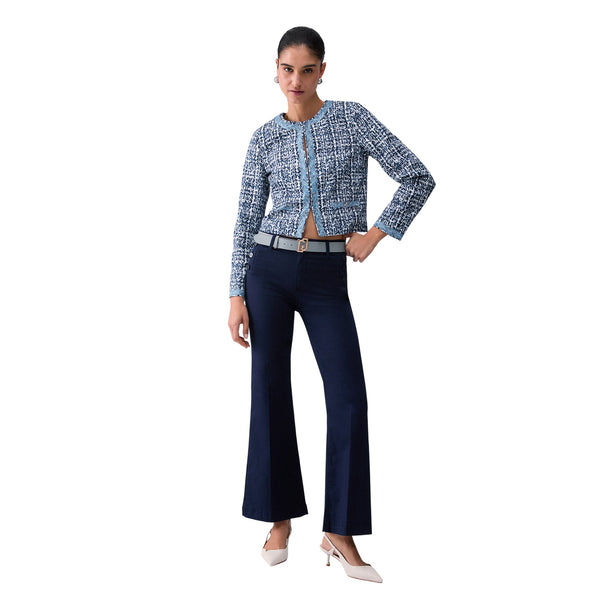 Pantalone di cotone flare con bottoni logati in blu