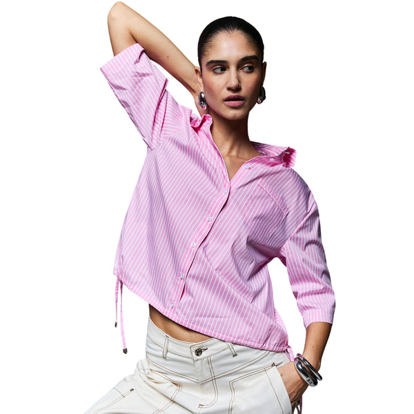 Camicia rosa con righe bianche a mezze maniche