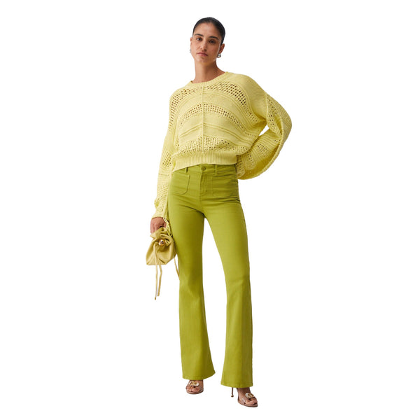 Maglia Donna in crochet traforato Giallo modella intera frontale